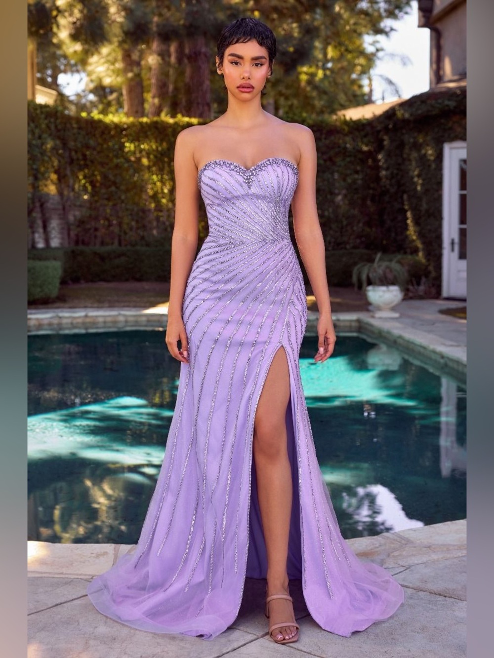 Strapless Lavender Evening Gown